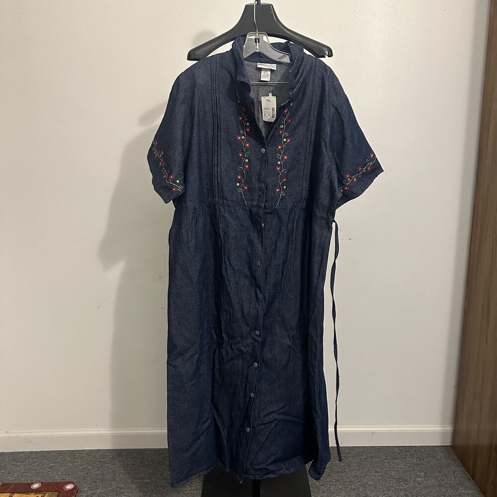 Vintage Anna Maxwell Denim Dress Womens 2X Plus Size Blue Midi Modest Farmhouse